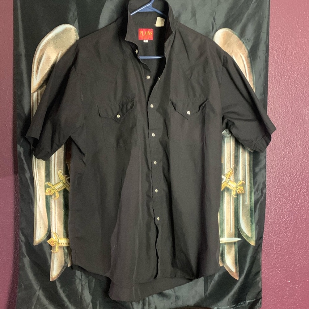 MAN IN BLACK: PLAINS WESTERN-WEAR CLASSIC BLACK PEARL SNAP size Large